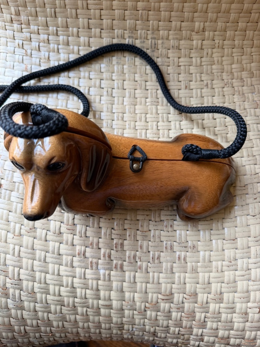 Wooden Dachshund Purse Tim Woods of Beverly Hills Rare - Picture 6 of 10